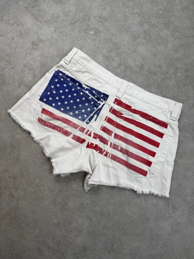 2000s Dolce & Gabbana White American Flag Distressed Shorts mhXBdUT 6