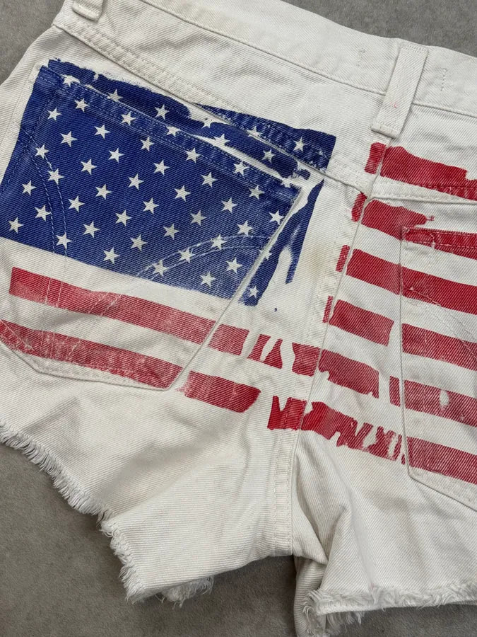2000s Dolce & Gabbana White American Flag Distressed Shorts mhXBdUT 8