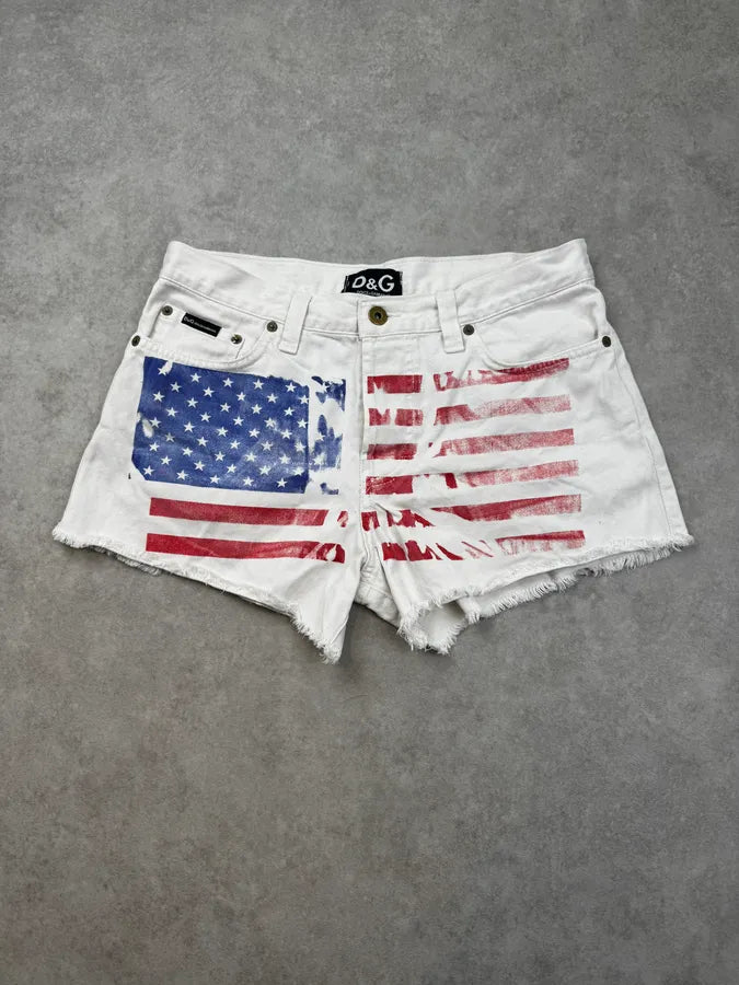 2000s Dolce & Gabbana White American Flag Distressed Shorts mhXBdUT 3