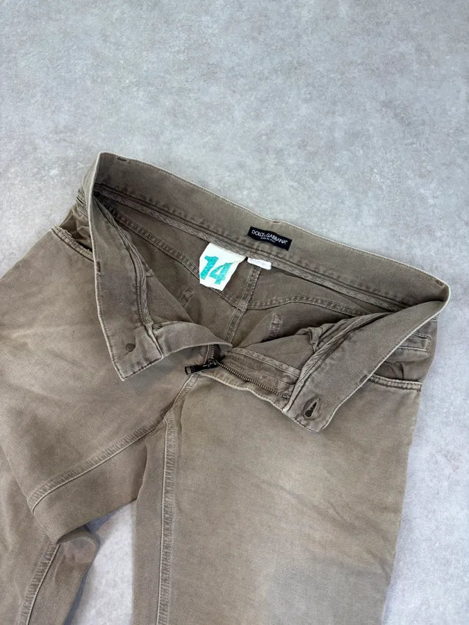 2000s Dolce & Gabbana Distressed Beige Denim Jeans hGCqlXf 8