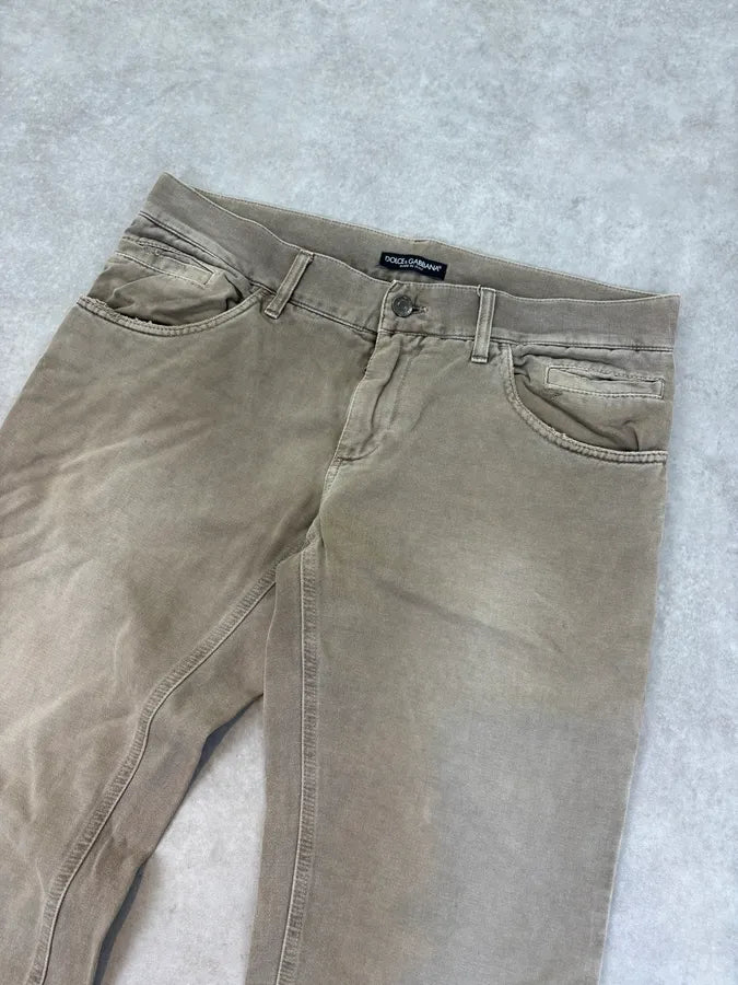 2000s Dolce & Gabbana Distressed Beige Denim Jeans hGCqlXf 4