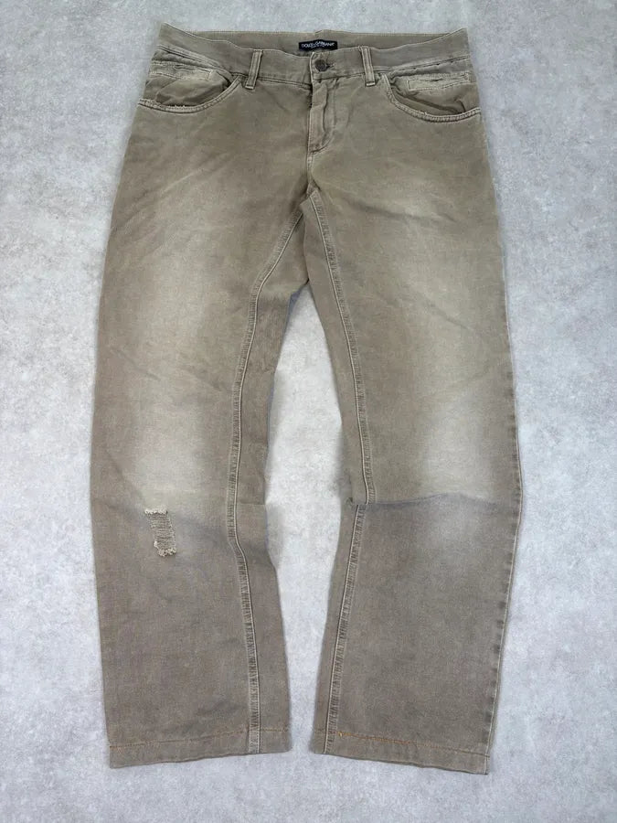 2000s Dolce & Gabbana Distressed Beige Denim Jeans hGCqlXf 0