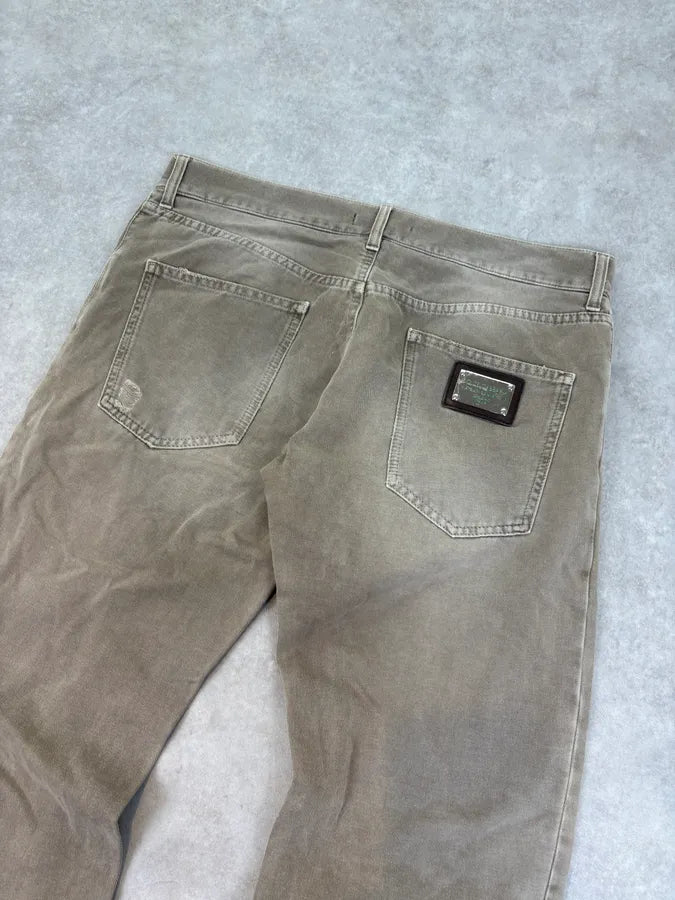 2000s Dolce & Gabbana Distressed Beige Denim Jeans hGCqlXf 6