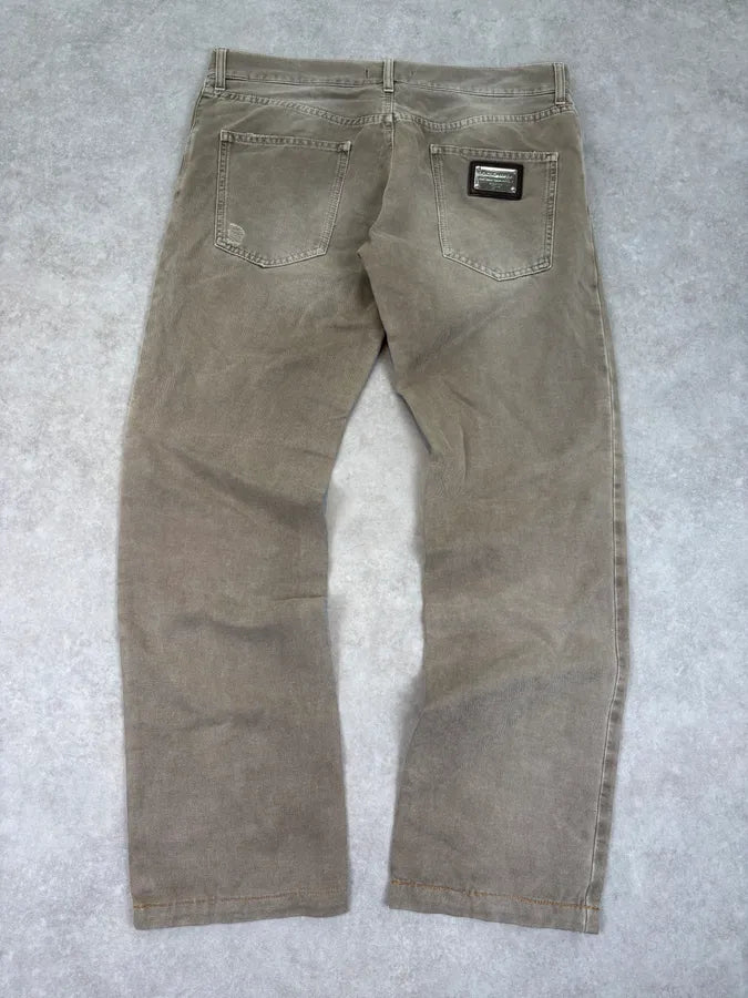 2000s Dolce & Gabbana Distressed Beige Denim Jeans hGCqlXf 5