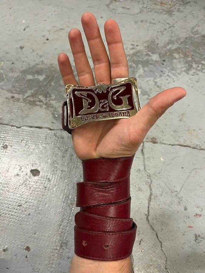 Dolce & Gabbana Art Déco Buckle Burgundy Belt rZWVNFo 0