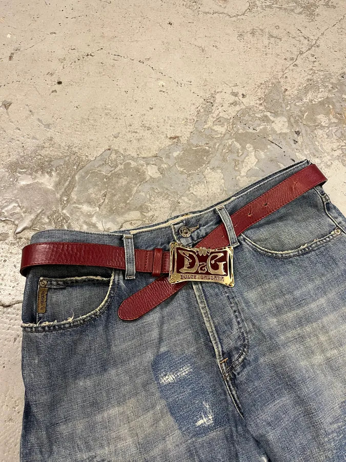 Dolce & Gabbana Art Déco Buckle Burgundy Belt rZWVNFo 2