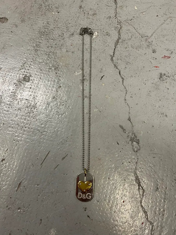Dolce & Gabbana Ball Chain Golden Heart Dog Tag Necklace YWHBBKS 0