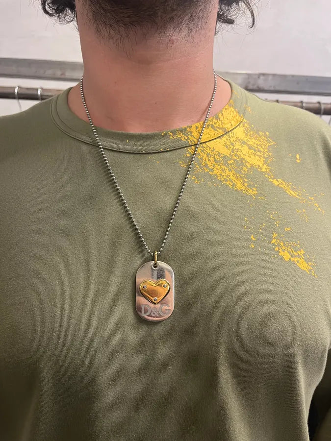 Dolce & Gabbana Ball Chain Golden Heart Dog Tag Necklace YWHBBKS 1
