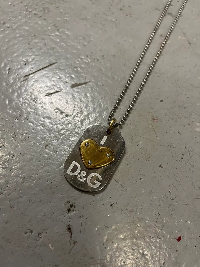 Dolce & Gabbana Ball Chain Golden Heart Dog Tag Necklace YWHBBKS 2