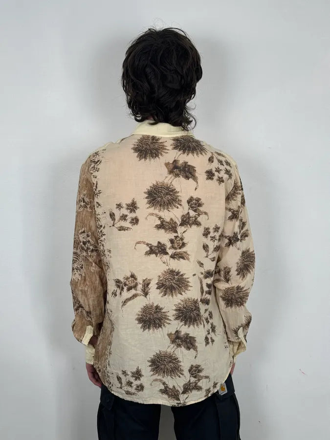 SS2004 Dolce & Gabbana Beige & Brown Old Floral Print Linen Shirt gMsmSFV 3