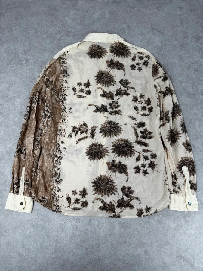 SS2004 Dolce & Gabbana Beige & Brown Old Floral Print Linen Shirt gMsmSFV 4