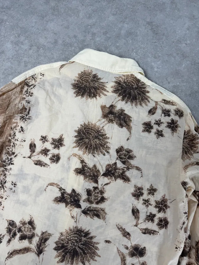 SS2004 Dolce & Gabbana Beige & Brown Old Floral Print Linen Shirt gMsmSFV 6