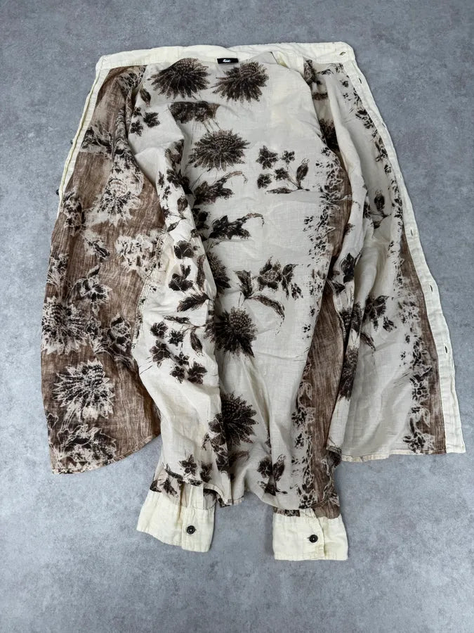 SS2004 Dolce & Gabbana Beige & Brown Old Floral Print Linen Shirt gMsmSFV 7