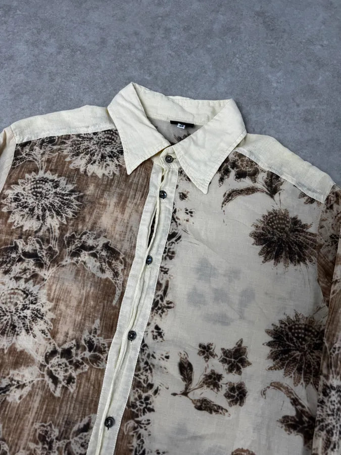 SS2004 Dolce & Gabbana Beige & Brown Old Floral Print Linen Shirt gMsmSFV 5