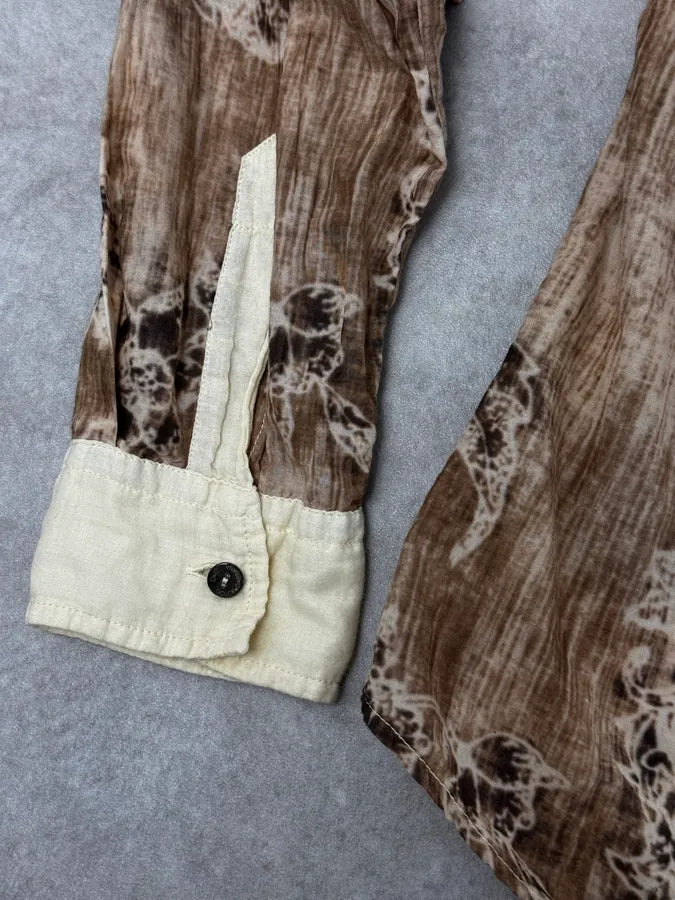 SS2004 Dolce & Gabbana Beige & Brown Old Floral Print Linen Shirt gMsmSFV 8