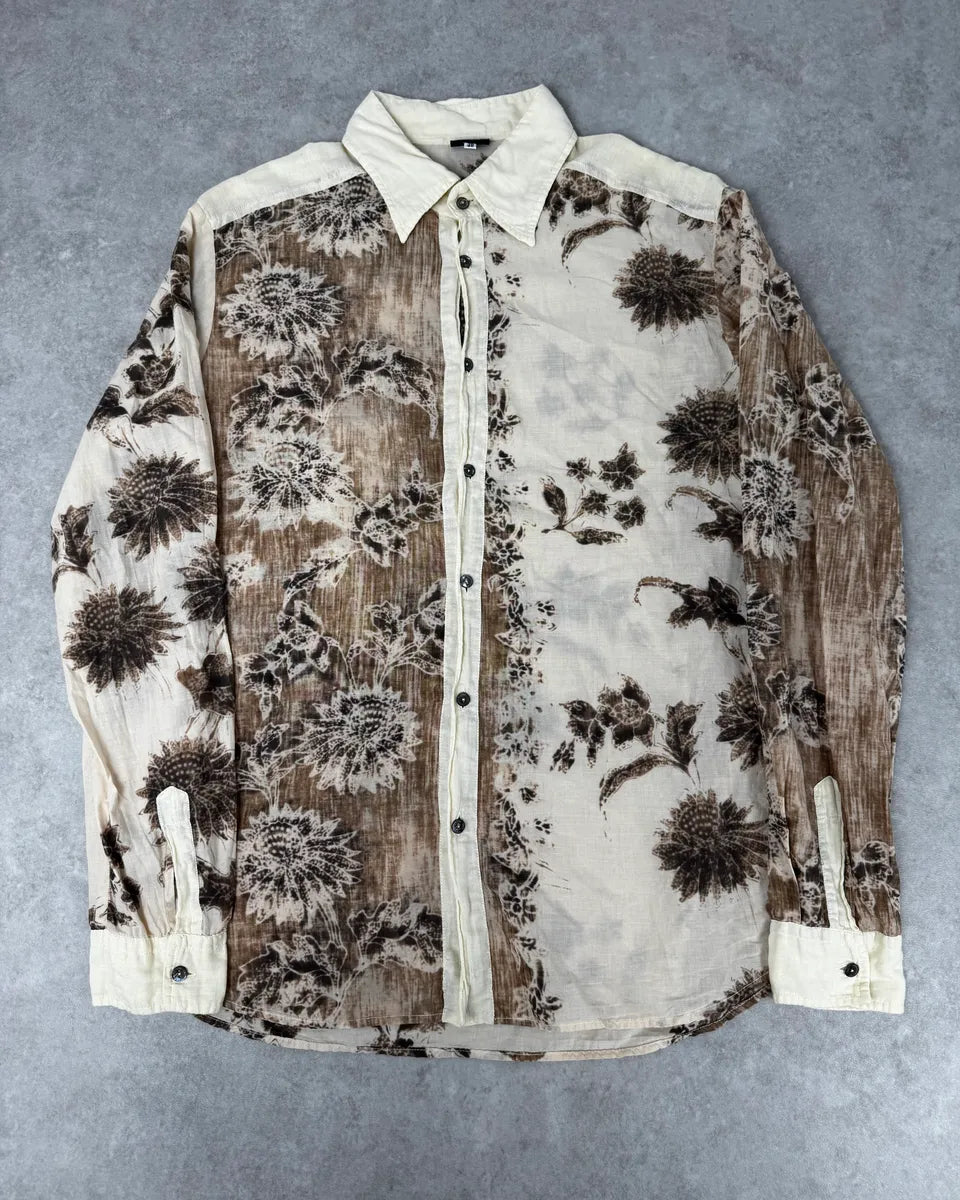 SS2004 Dolce & Gabbana Beige & Brown Old Floral Print Linen Shirt gMsmSFV 0