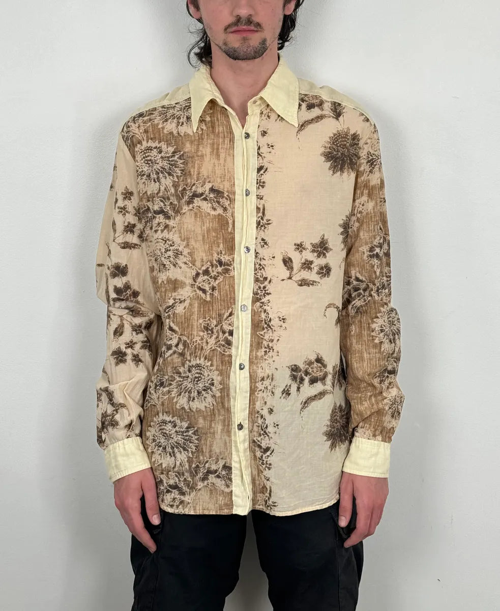 SS2004 Dolce & Gabbana Beige & Brown Old Floral Print Linen Shirt gMsmSFV 2
