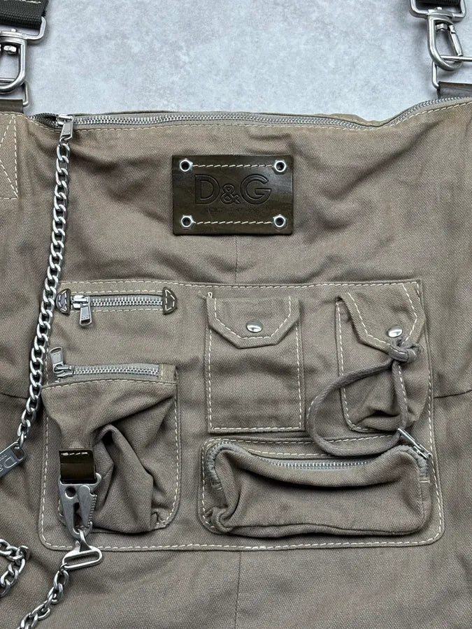 2000s Dolce & Gabbana Beige Canvas Multi-Pocket Shoulder Bag CmjGjsH 4