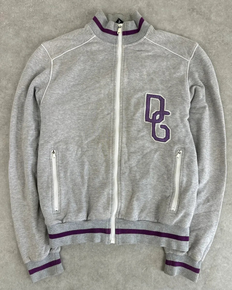 AW2005 Dolce & Gabbana Grey & Purple Logo Zip-Up Sweater aRsPPOc 0