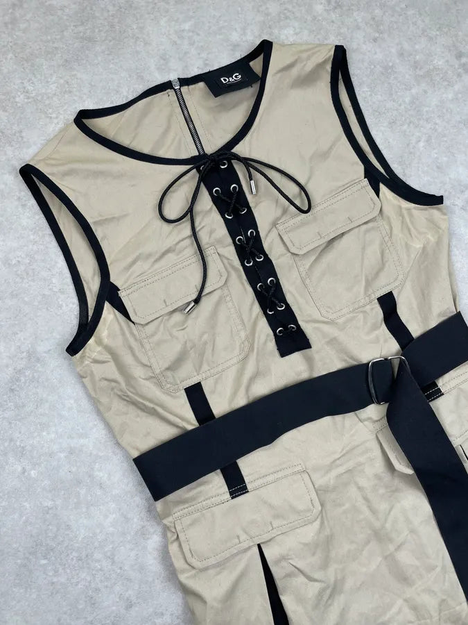 2000s Dolce & Gabbana Beige Bondage Multi-Pocket Cargo Dress rGuDNZs 1
