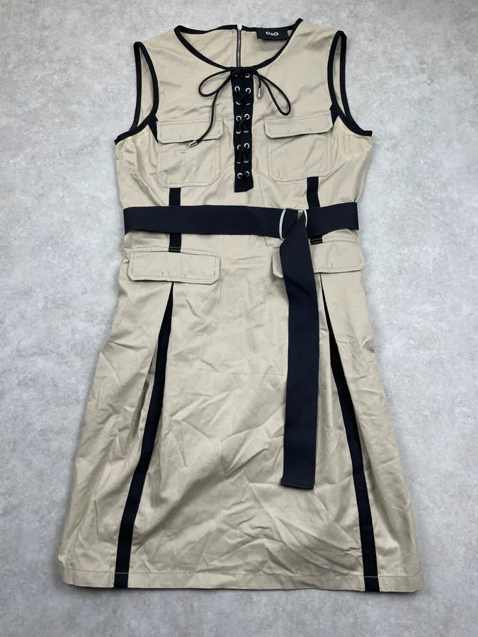 2000s Dolce & Gabbana Beige Bondage Multi-Pocket Cargo Dress rGuDNZs 0
