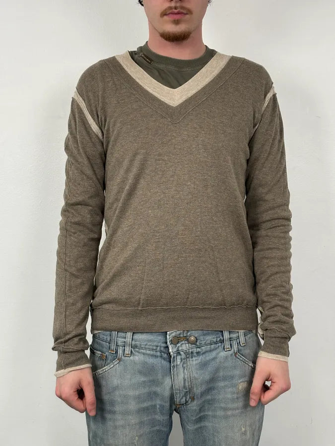2000s Dolce & Gabbana Beige V-Neck Contrast Trim Sweater anCPIik 1