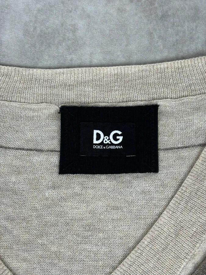 2000s Dolce & Gabbana Beige V-Neck Contrast Trim Sweater anCPIik 6
