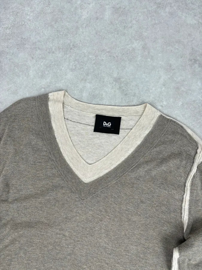 2000s Dolce & Gabbana Beige V-Neck Contrast Trim Sweater anCPIik 3