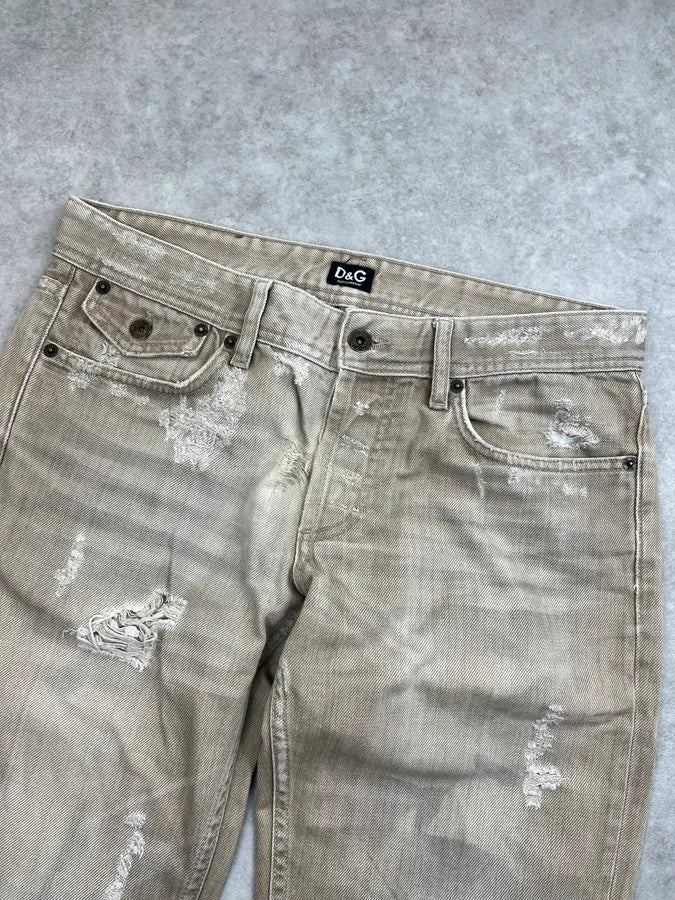2000s Dolce & Gabbana Beige Denim Distressed Jeans ZFwhbTu 5