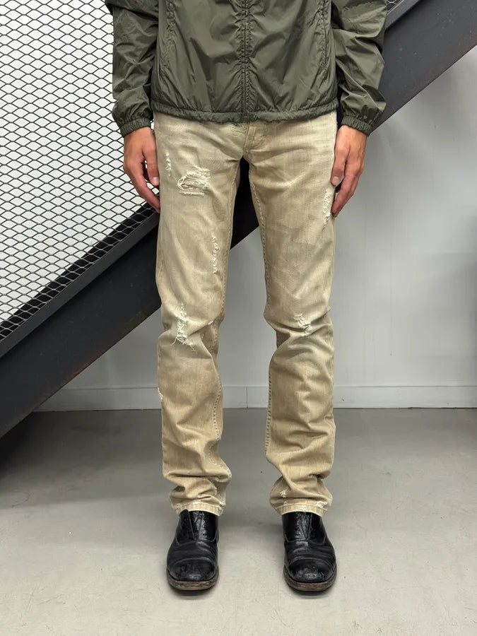 2000s Dolce & Gabbana Beige Denim Distressed Jeans ZFwhbTu 1