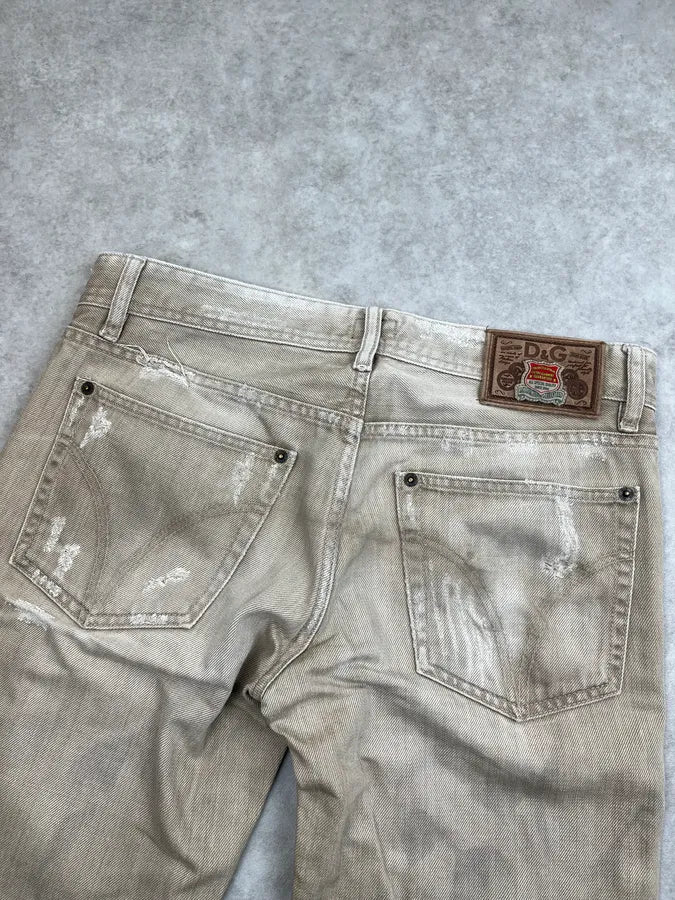 2000s Dolce & Gabbana Beige Denim Distressed Jeans ZFwhbTu 6