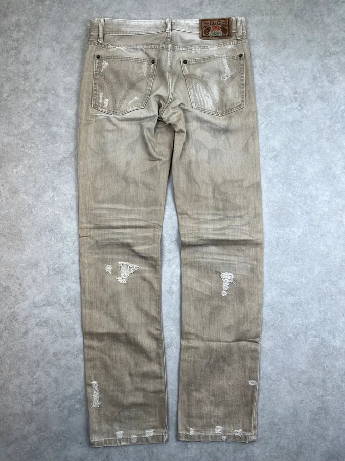 2000s Dolce & Gabbana Beige Denim Distressed Jeans ZFwhbTu 4