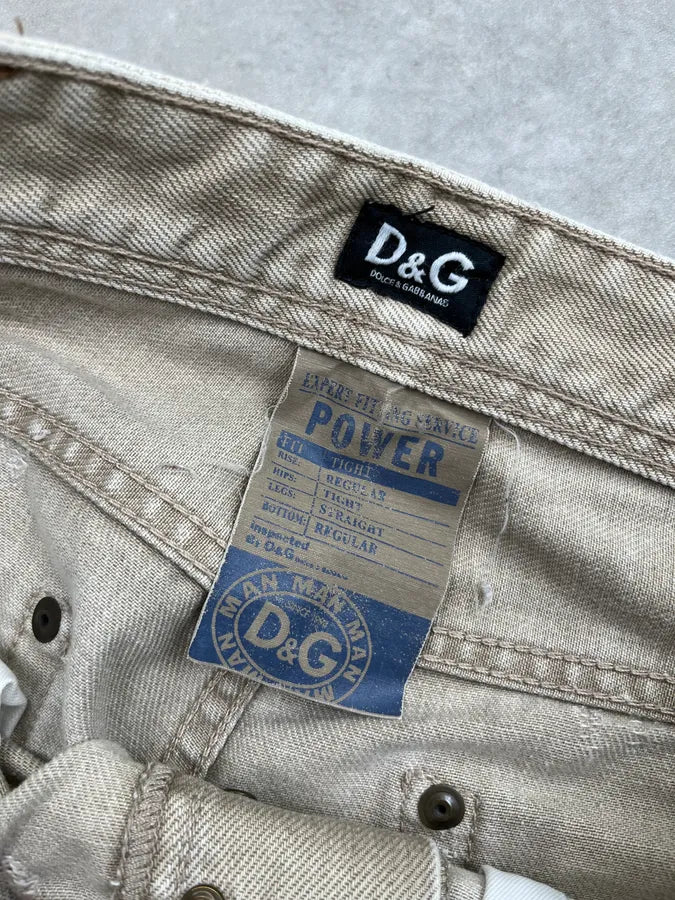2000s Dolce & Gabbana Beige Denim Distressed Jeans ZFwhbTu 9
