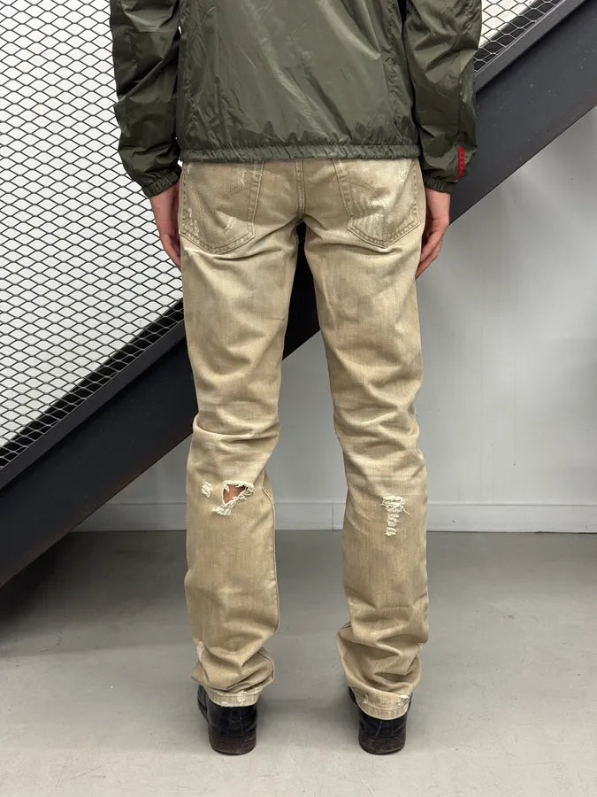 2000s Dolce & Gabbana Beige Denim Distressed Jeans ZFwhbTu 2