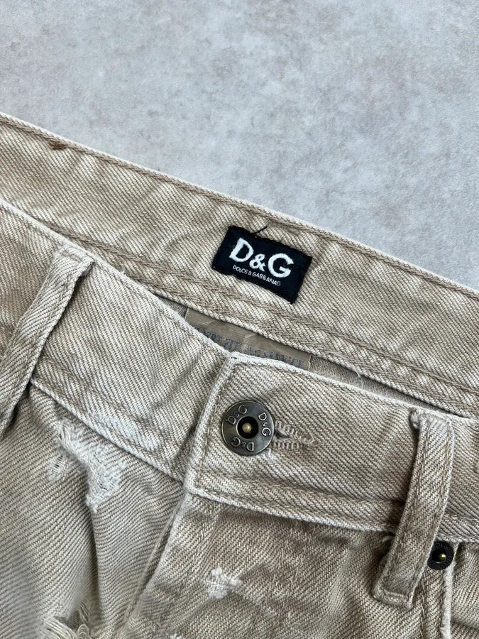 2000s Dolce & Gabbana Beige Denim Distressed Jeans ZFwhbTu 11