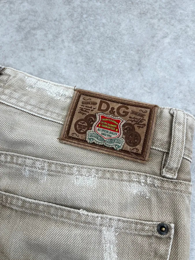 2000s Dolce & Gabbana Beige Denim Distressed Jeans ZFwhbTu 8