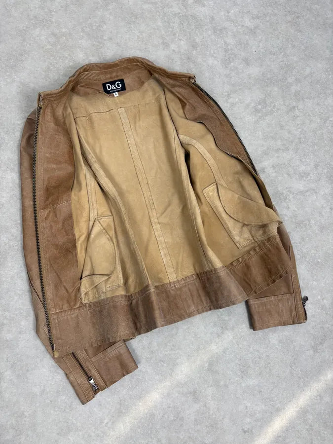 2000s Dolce & Gabbana Beige Rodeo Leather Jacket  UzEKscM 6