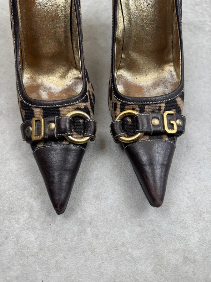 SS2001 Dolce & Gabbana Beige Leopard Canvas Heels AePxKjd 7