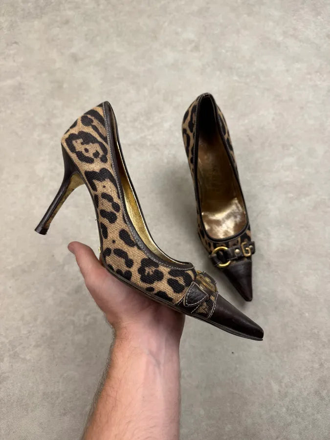 SS2001 Dolce & Gabbana Beige Leopard Canvas Heels AePxKjd 0