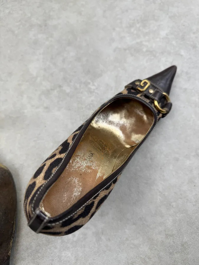 SS2001 Dolce & Gabbana Beige Leopard Canvas Heels AePxKjd 8