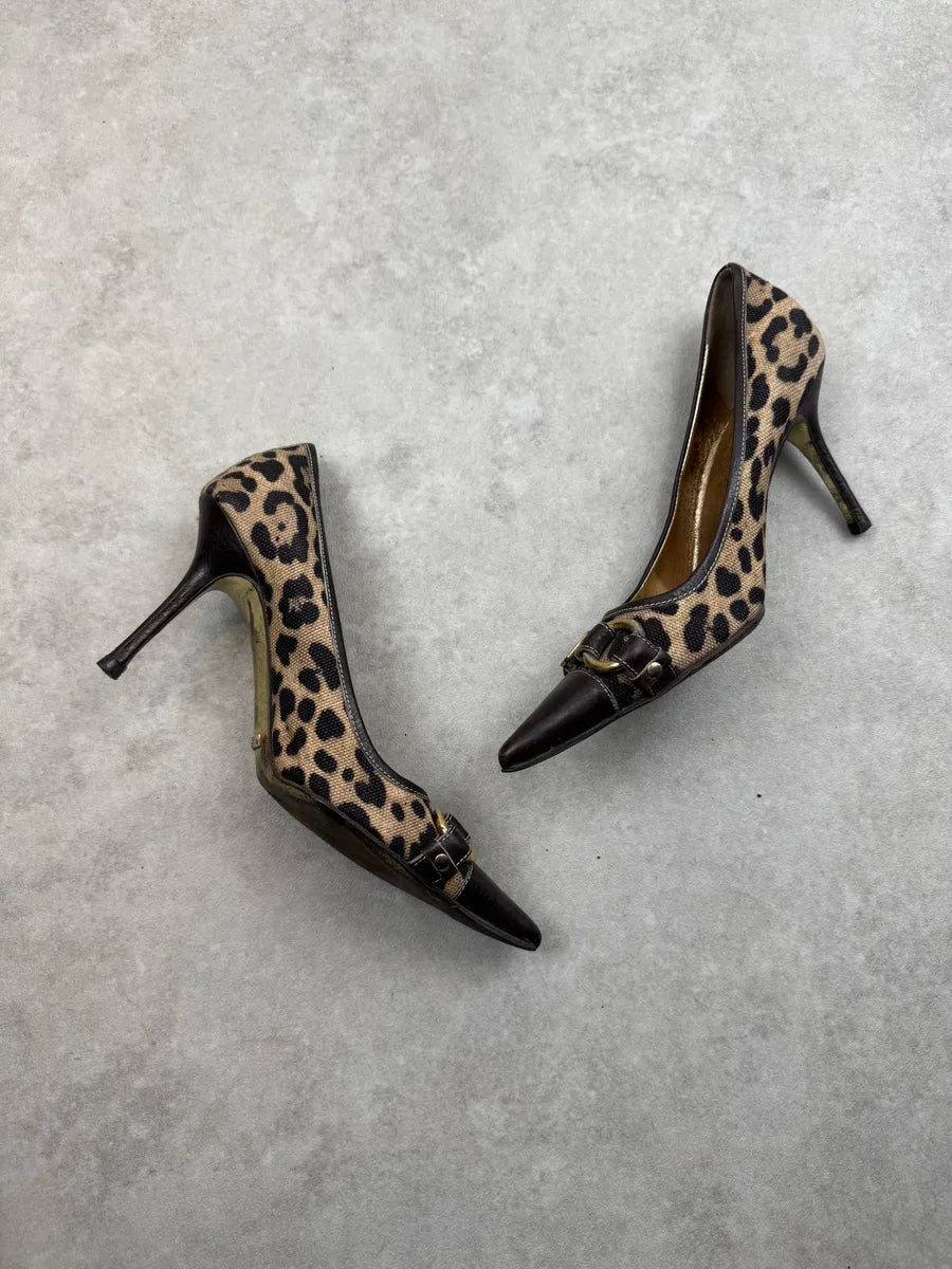 SS2001 Dolce & Gabbana Beige Leopard Canvas Heels AePxKjd 1