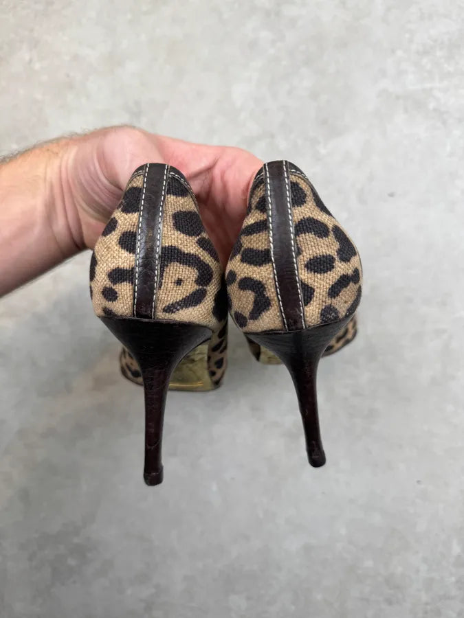 SS2001 Dolce & Gabbana Beige Leopard Canvas Heels AePxKjd 6