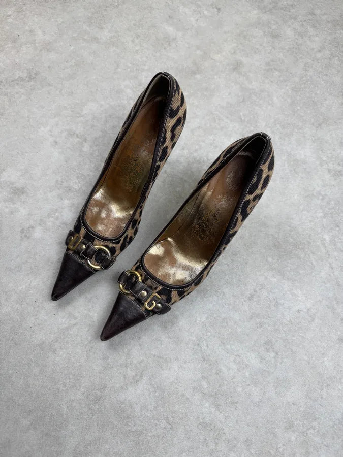 SS2001 Dolce & Gabbana Beige Leopard Canvas Heels AePxKjd 4