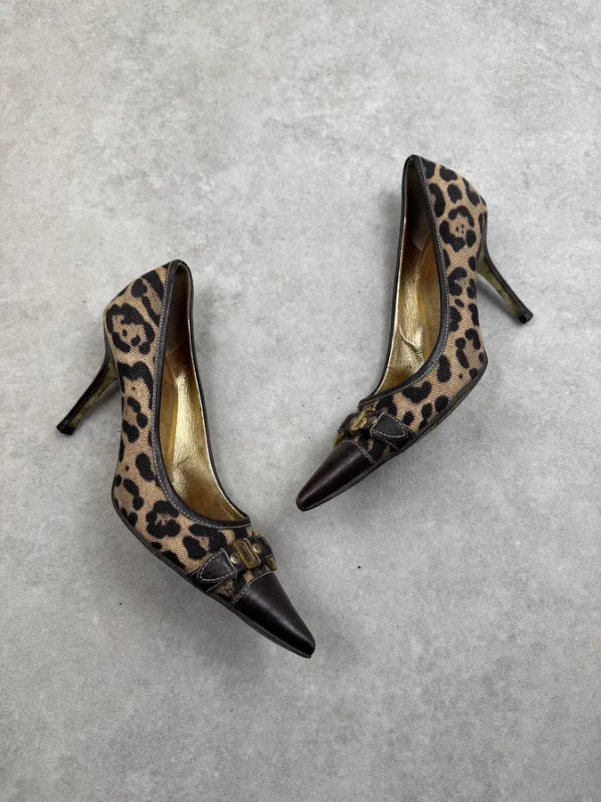 SS2001 Dolce & Gabbana Beige Leopard Canvas Heels AePxKjd 3