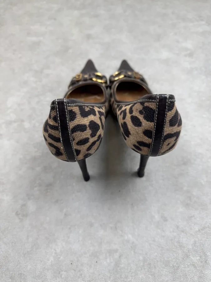 SS2001 Dolce & Gabbana Beige Leopard Canvas Heels AePxKjd 5