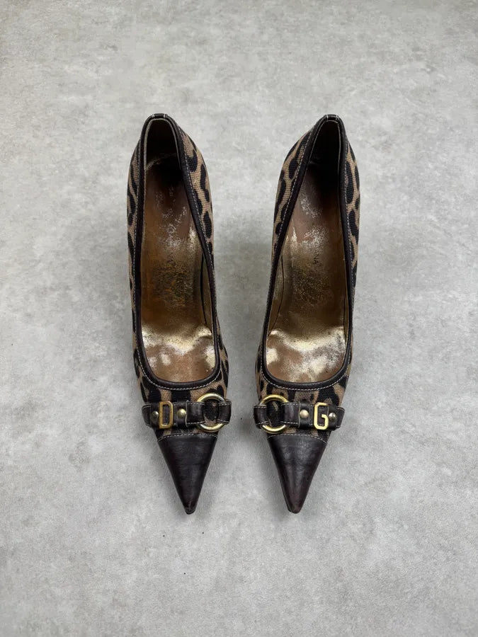 SS2001 Dolce & Gabbana Beige Leopard Canvas Heels AePxKjd 2