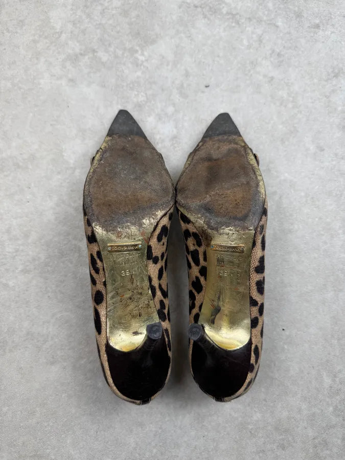 SS2001 Dolce & Gabbana Beige Leopard Canvas Heels AePxKjd 9