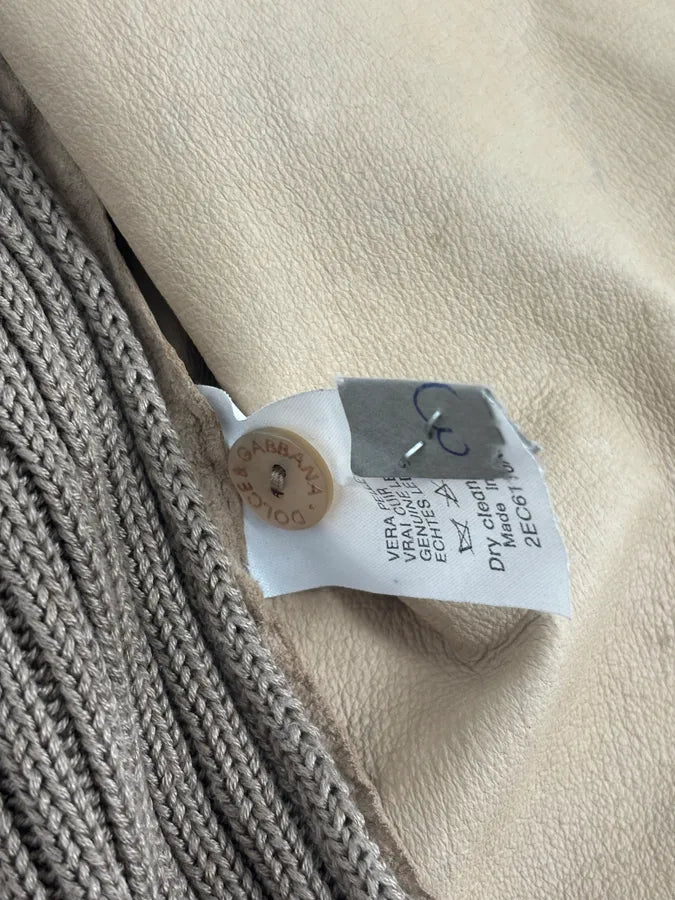 1990s Dolce & Gabbana Beige Suede Ribbed Knit Hybrid Cardigan Shirt IoXyTdn 8