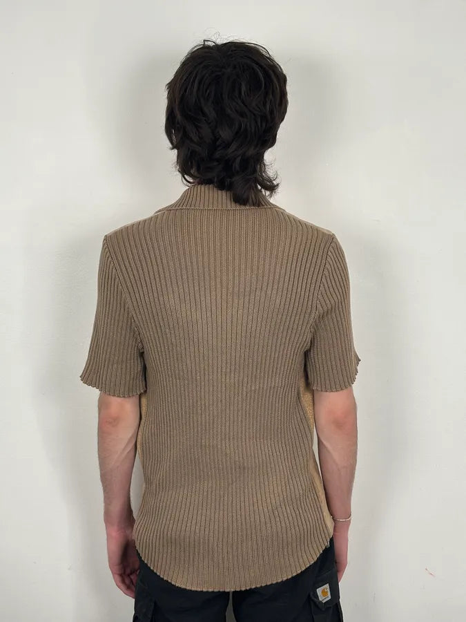 1990s Dolce & Gabbana Beige Suede Ribbed Knit Hybrid Cardigan Shirt IoXyTdn 2