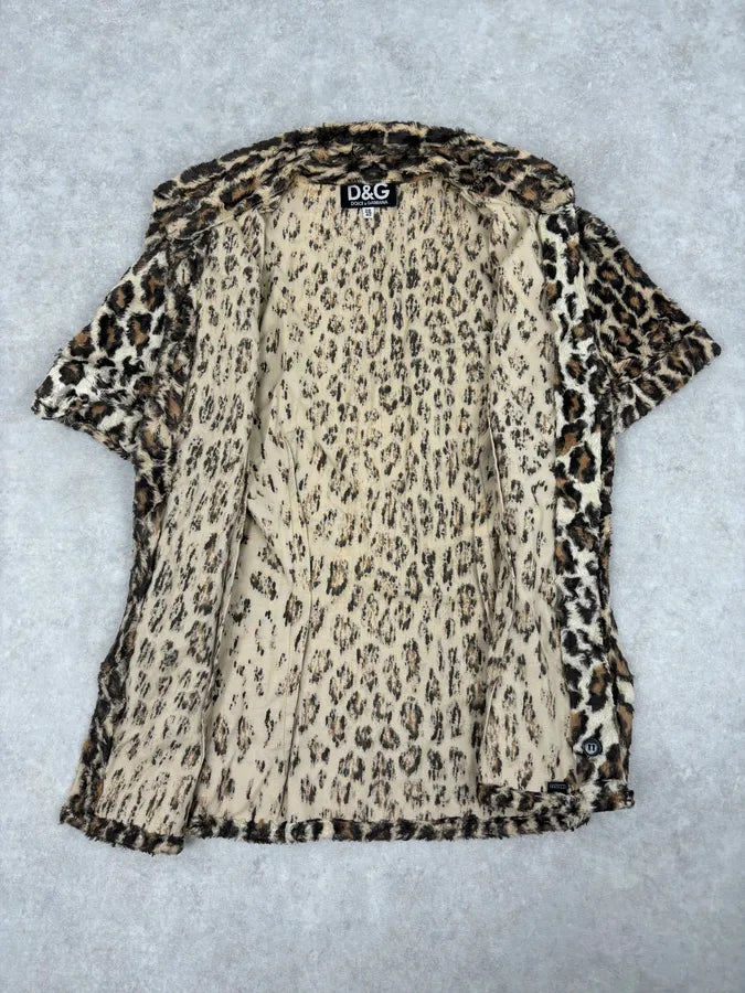 2000s Dolce & Gabbana Beige Faux Fur Leopard Shirt KxUuQlh 6